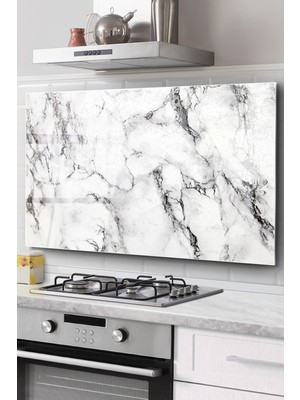 Ocak Arkası Cam Koruyucu Tezgah Ankastre Arkası Koruyucu 76X50 cm | Mermer Desenli