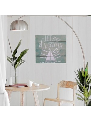 Beach Artıcles Yeşil Renk Masif Ahşap Tablo