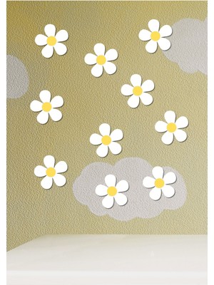 Beyaz Ahşap 10 Adet Papatya Duvar Dekoru Salon Oturma Yatak Çocuk Bebek Odası Için Duvar Dekorasyon
