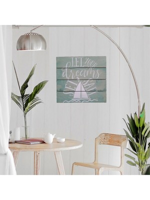 Beach Artıcles Yeşil Renk Masif Ahşap Tablo