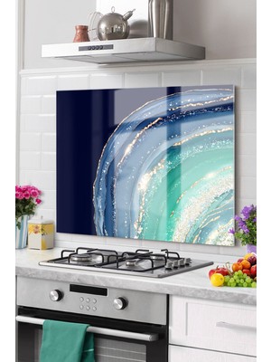 Premium Mutfak Cam Ocak Arkası Koruyucu Tezgah Ankastre Arkası Koruyucu 50X60CM | Mermer Lacivert