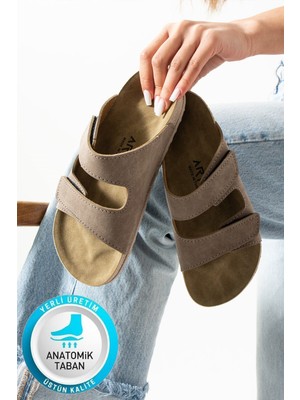 Albishoes Charlie Çift Cırtlı Çift Bantlı Yumuşak Rahat Taban Anatomik Günlük Bantlı Kadın Terlik