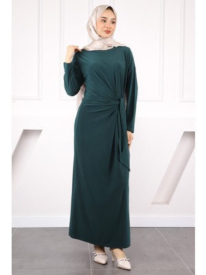 İmaj Butik Zümrüt Yeşili Yan Bağlamalı Elbise