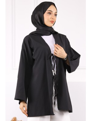 Siyah Ön Bağlamalı Kimono