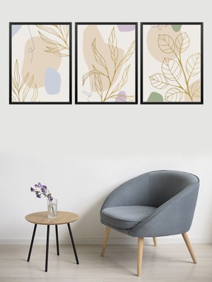 3 Parça Bohem Tarzı Sanatsal Ahşap Çerçeve Görünümlü Tablo Seti