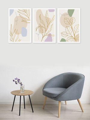 3 Parça Bohem Tarzı Sanatsal Ahşap Çerçeve Görünümlü Tablo Seti