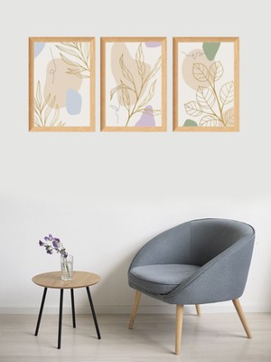 3 Lü Parça Bohem Tarzı Ahşap Çerçeve Görünümlü Tablo Seti