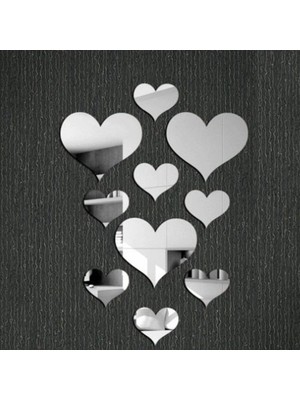 Gold/gümüş Pleksi 11 Parça Kalp Şeklinde Kendinden Yapışkanlı Duvar Süsü Seti
