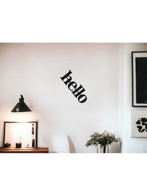 Hello Yazılı 15X40CM. Siyah Mdf Duvar Süsü (Çivi Ile Asılabilir)