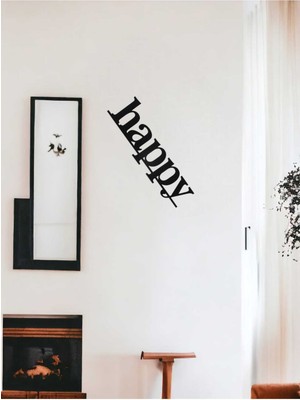 Happy Yazılı 15X40CM. Siyah Mdf Duvar Süsü (Çivi Ile Asılabilir)