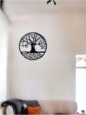Hayat Ağacı Temalı 30X30 cm Siyah Mdf Duvar Süsü (Çivi Ile Asılabilir)