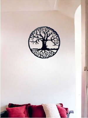 Hayat Ağacı Temalı 45X45 cm Siyah Mdf Duvar Süsü (Çivi Ile Asılabilir)