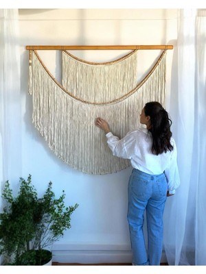 Makrome Duvar Tasarımı, El Yapımı Iskandinav Stil Yatak Başlığı, Oturma Odası Duvar Dekoru