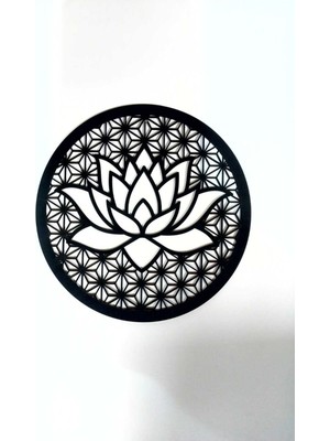 Siyah 30X30 cm Lotus Çiçeği Temalı Duvar Süsü - 4mm Mdf (Çivi Ile Asılabilir)
