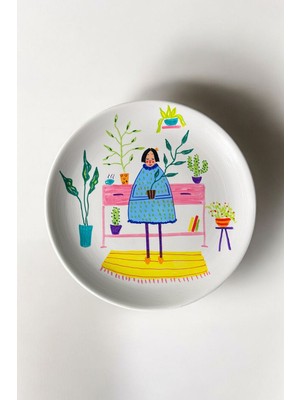 Seramik Duvar Tabağı | Leoni | Illustration | 25 cm | El Yapımı | Unique | Çok Renkli