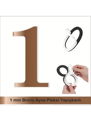 Kapı Daire Numarası 1 mm Bronz Ayna Pleksi Yapışkanlı No - 1 No : Bir