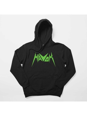 Havok Green Logo Siyah Kapşonlu Sweatshirt Hoodie