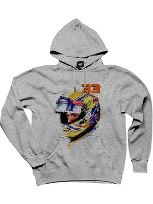 F1 Max Verstappen Gri Kapşonlu Sweatshirt Hoodie