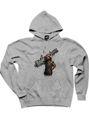 Rocket Raccoon Body Gri Kapşonlu Sweatshirt Hoodie