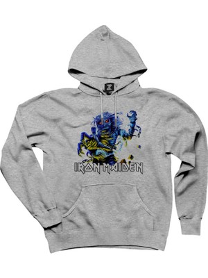 Iron Maiden Sleeve Gri Kapşonlu Sweatshirt Hoodie