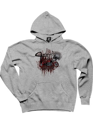 Red Trike Animation Gri Kapşonlu Sweatshirt Hoodie