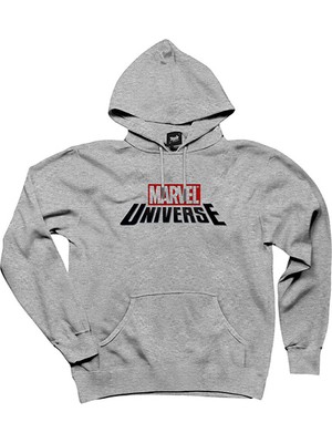 Marvel Universe Logo Gri Kapşonlu Sweatshirt Hoodie
