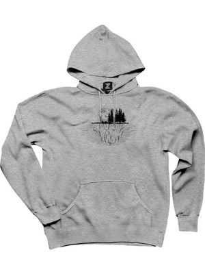 Moon Mountain Landscape Gri Kapşonlu Sweatshirt Hoodie
