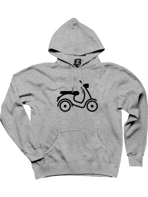 Vespa Scotter Siluet Gri Kapşonlu Sweatshirt Hoodie