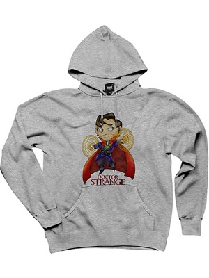 Dr. Strange Cartoon Gri Kapşonlu Sweatshirt Hoodie