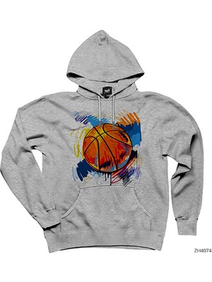 Basketbol Topu Gri Kapşonlu Sweatshirt Hoodie