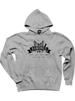 Ramones 1974 Gri Kapşonlu Sweatshirt Hoodie