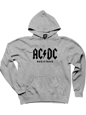 Ac Dc Back In Black Gri Kapşonlu Sweatshirt Hoodie