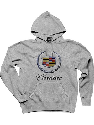 Cadillac Logo Gri Kapşonlu Sweatshirt Hoodie