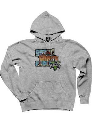 Grand Theft Auto Five Mans Gri Kapşonlu Sweatshirt Hoodie
