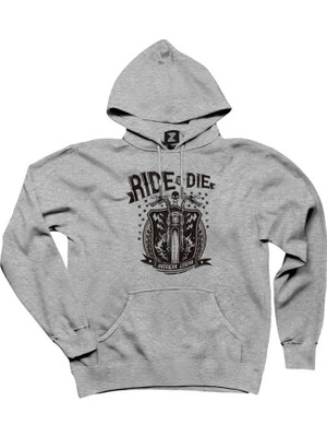 Ride Die Silhouette Gri Kapşonlu Sweatshirt Hoodie