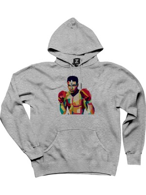 Muhammed Ali Mozaik Gri Kapşonlu Sweatshirt Hoodie