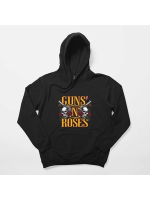 Guns N Roses Text Skull Siyah Kapşonlu Sweatshirt Hoodie