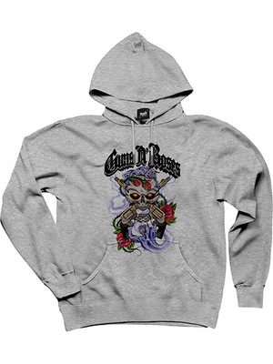 Guns N Roses Skull And Gun Gri Kapşonlu Sweatshirt Hoodie