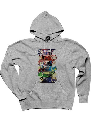 Marvel Heroes Gri Kapşonlu Sweatshirt Hoodie