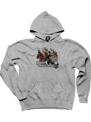 Grand Theft Auto Five Team Gri Kapşonlu Sweatshirt Hoodie