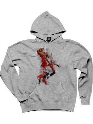 Nba Baller Red Silhouette Gri Kapşonlu Sweatshirt Hoodie