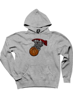 Basketball Hoop Gri Kapşonlu Sweatshirt Hoodie