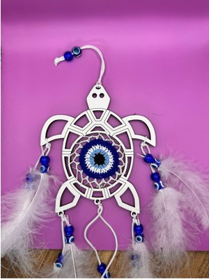 Kaplumbağa Figürlü Nazar Boncuklu El Yapımı Rüya Kapanı - Duvar Süsü