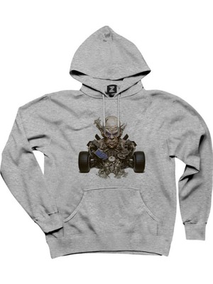Skull Car Gri Kapşonlu Sweatshirt Hoodie