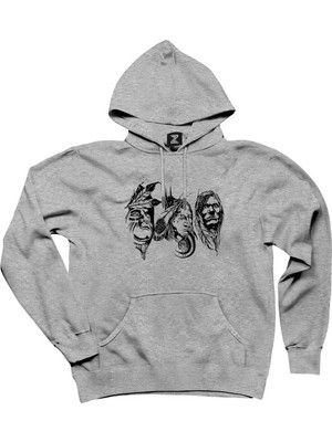 Kızılderili Thre Man Gri Kapşonlu Sweatshirt Hoodie