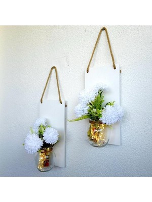 LED Işıklı, Beyaz Kasımpatı Çiçekli Duvar Dekoru Beyaz Ikili Set