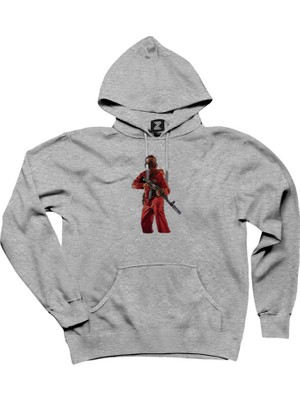 Gta Robber In Red Suit Man Gri Kapşonlu Sweatshirt Hoodie
