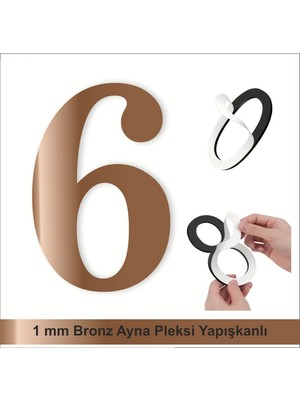 Kapı Daire Numarası 1 mm Bronz Ayna Pleksi Yapışkanlı  No - 6 Altı