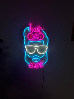 Best Dad Ever Neon Metal Duvar Dekor Yazı Temalı Neon