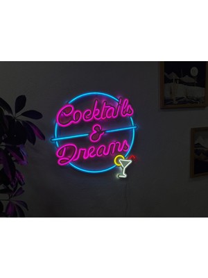 Cocktail And Dreams Neon Metal Duvar Dekor Yazı Temalı Neon